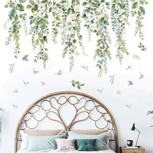 Hanging Vine Wall Decals Green Leaf Stickers for Bedroom Living Room Decor